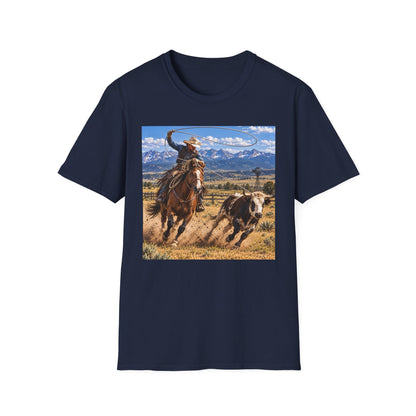 Cowboy Roping Photo T-Shirt — Western Ranch Scenic Tee