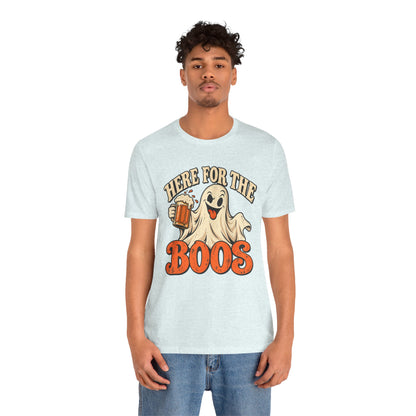 Here for the Boos Halloween T-Shirt — Ghost Drinking Beer Graphic Tee