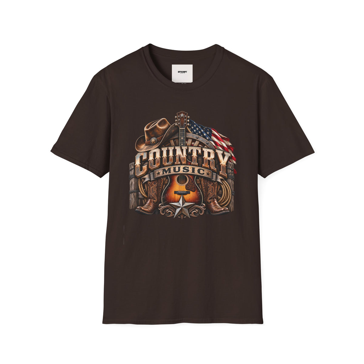 Country Music Graphic T‑Shirt — Western Guitar & Flag Design