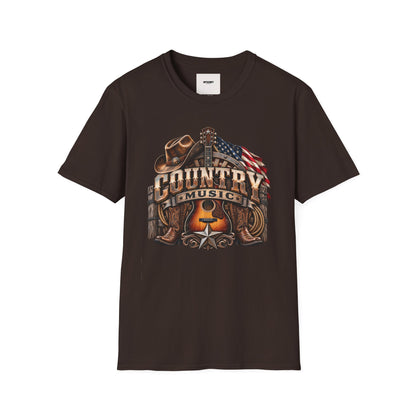 Country Music Graphic T‑Shirt — Western Guitar & Flag Design