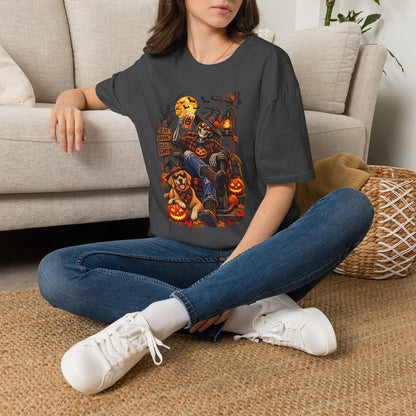 Halloween Skeleton Scarecrow T-Shirt — 'Eat Drink & Be Scary' Pumpkin Dog Tee