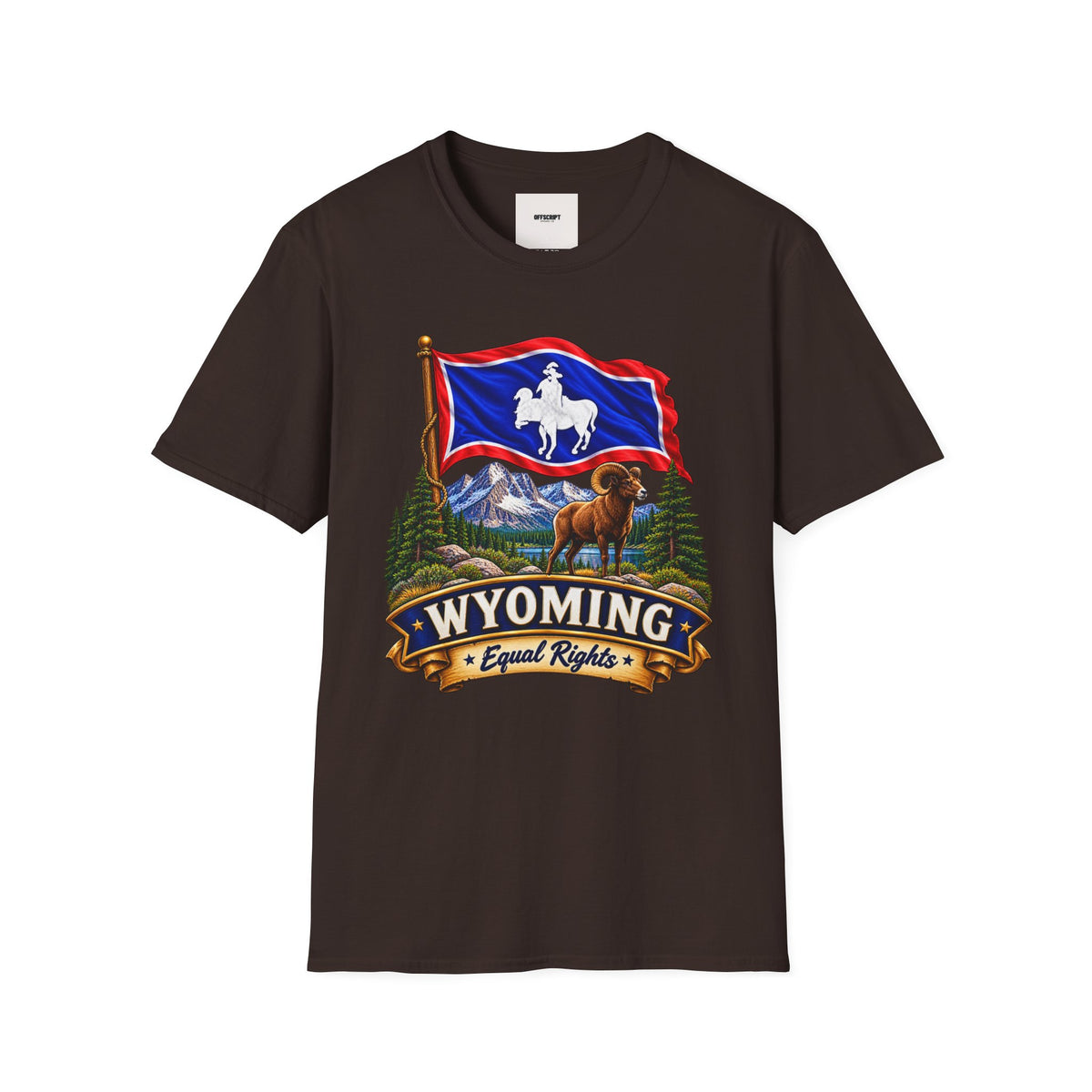 Wyoming Flag T-Shirt — Cowboy & Bison Mountain Scenic Tee