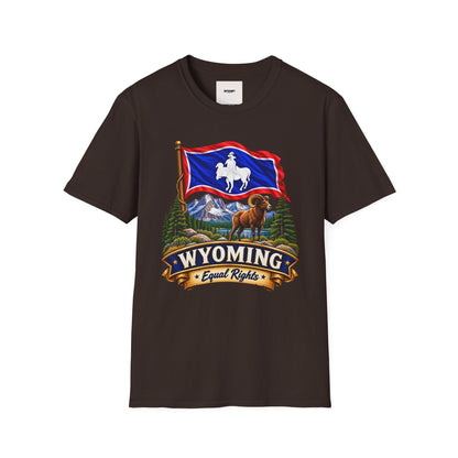Wyoming Flag T-Shirt — Cowboy & Bison Mountain Scenic Tee