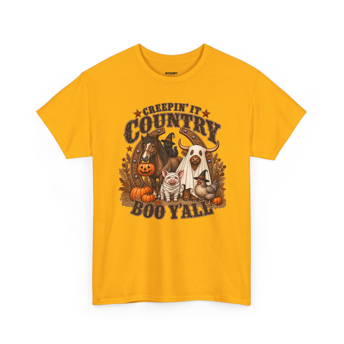 Country Halloween Tee — "Keepin' It Country Boo Y'all" Farm Animal Pumpkin T-Shirt