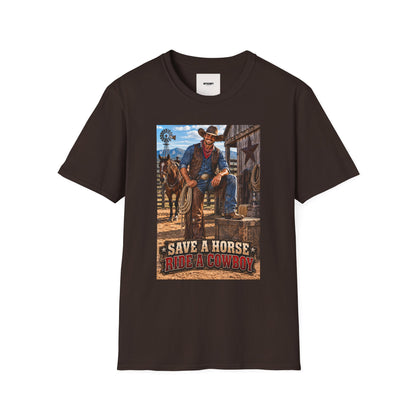 Cowboy Graphic T-Shirt — “Save a Horse, Ride a Cowboy” Western Tee