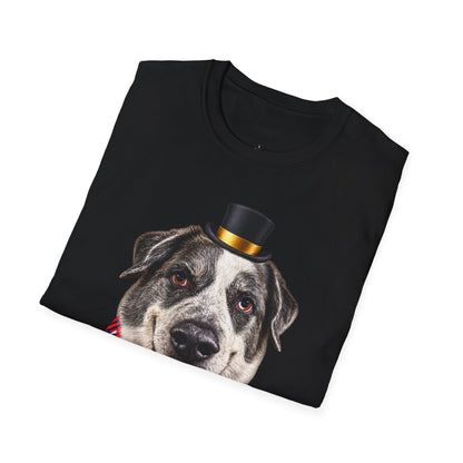 Patriotic Pup Tee — Dog with Top Hat & American Flag Bandana