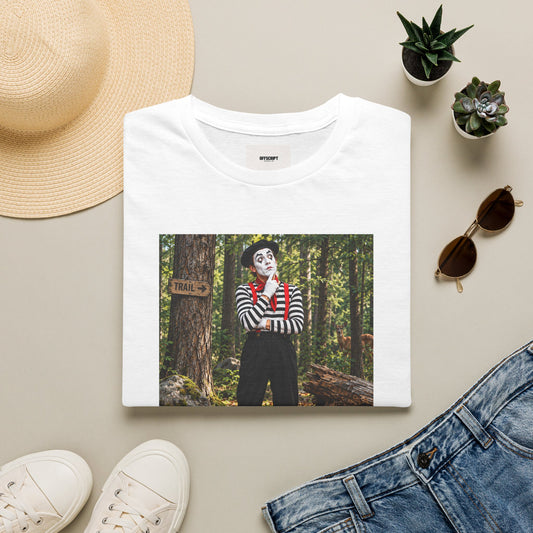 Mime in the Woods T-Shirt — “If a mime falls in the woods…” Casual Graphic Tee