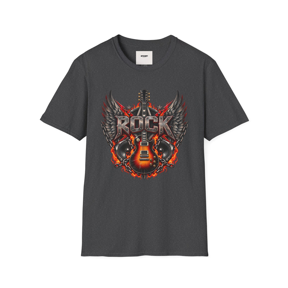 Rock Wings T‑Shirt — Vintage Guitar Flame Graphic Tee for Music Lovers