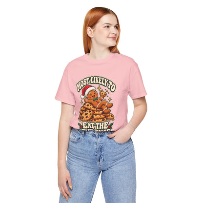 Funny Christmas Tee — "Most Likely to Eat the Evidence" Gingerbread Cookie Shirt