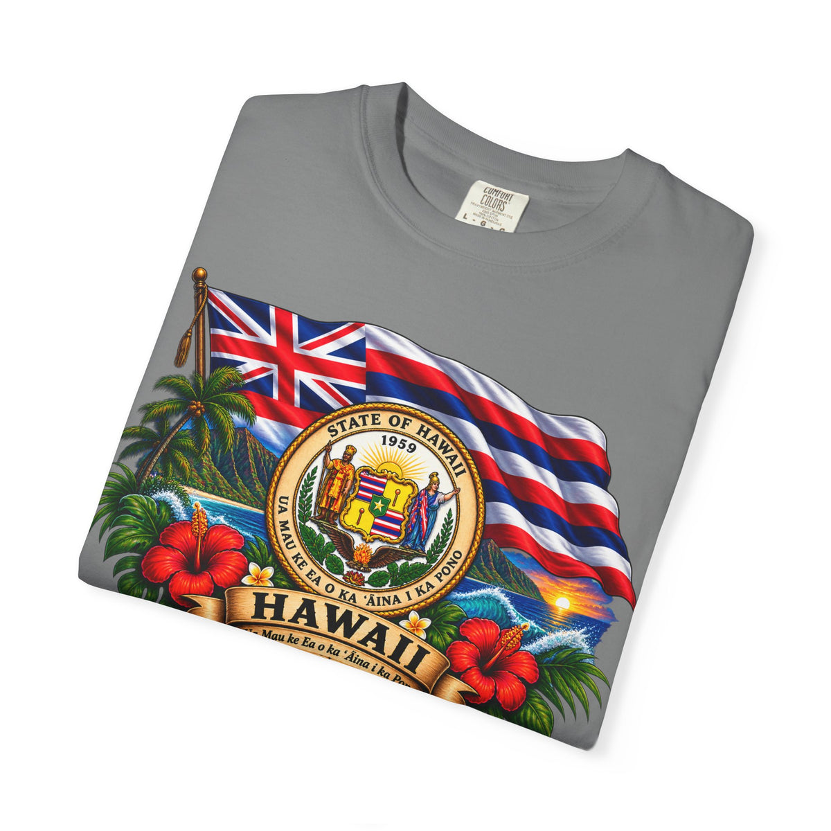 Hawaii State Seal Tee — Vintage Hawaiian Flag & Hibiscus T-Shirt