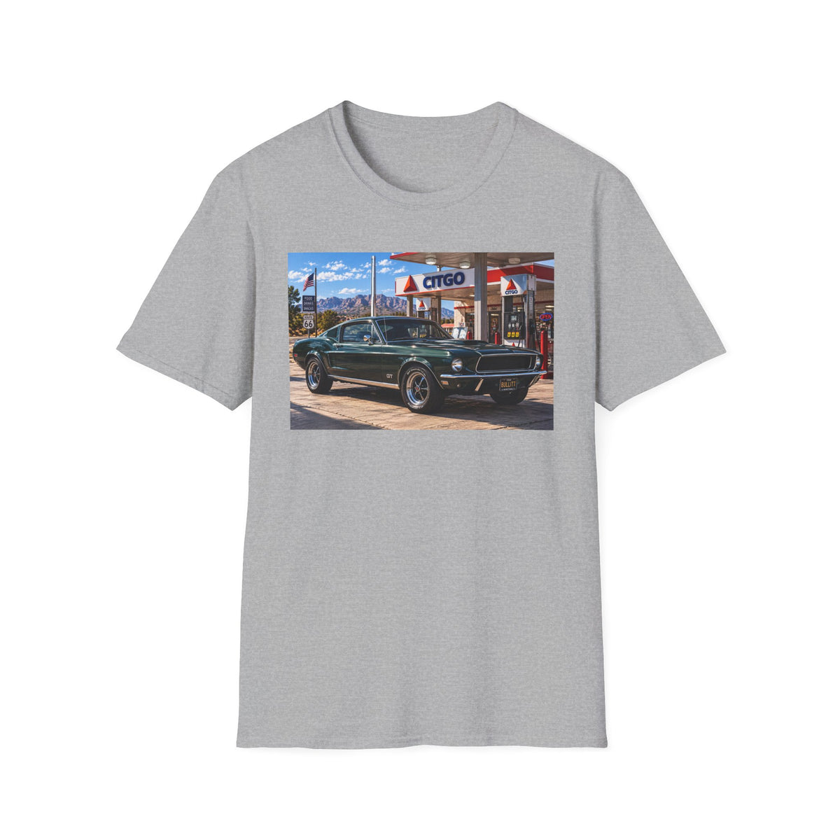 Classic Mustang Gas Station Tee — Retro Muscle Car T-Shirt