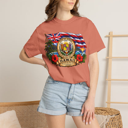 Hawaii State Seal Tee — Vintage Hawaiian Flag & Hibiscus T-Shirt