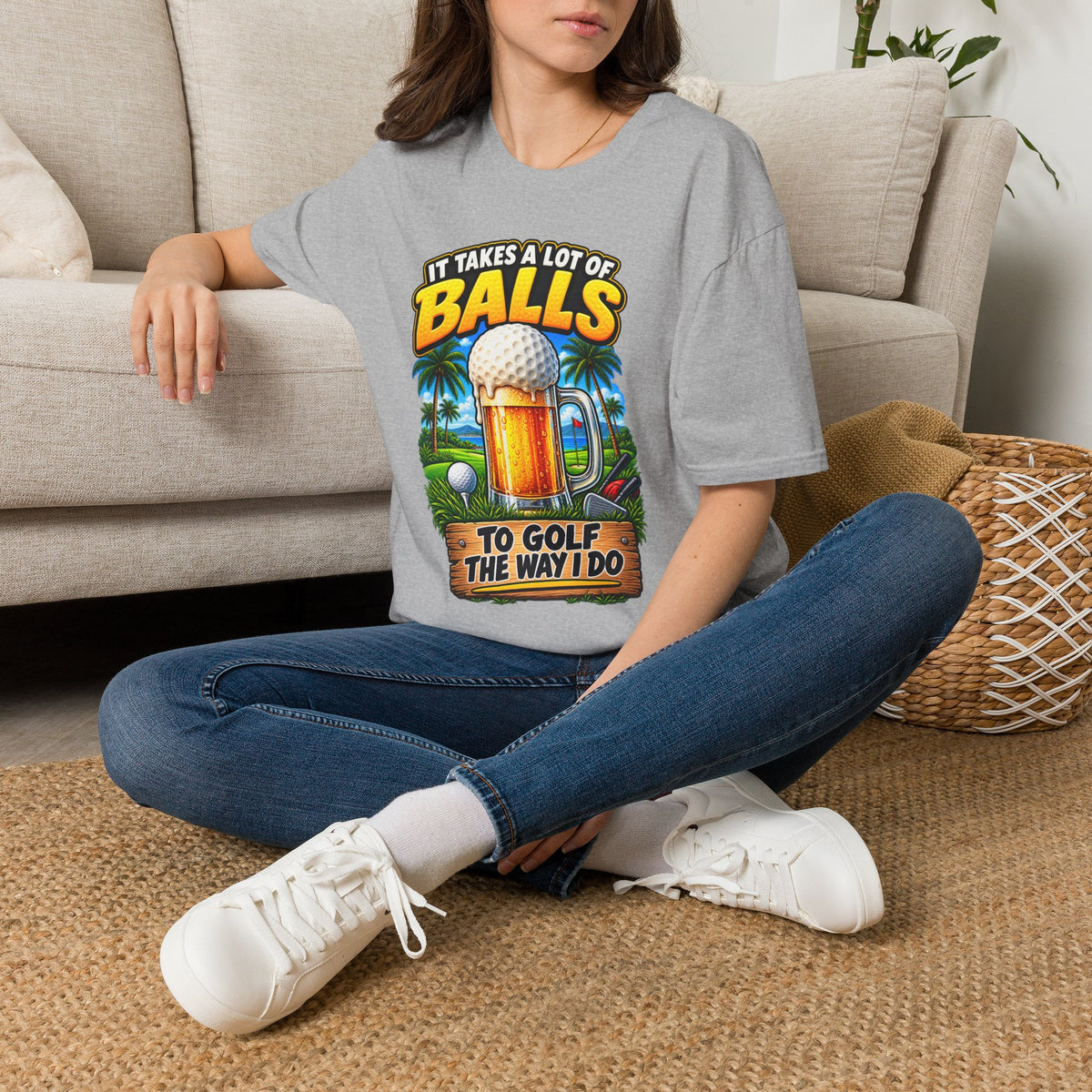 Golf T-Shirt — "It Takes a Lot of Balls" Beer & Golf Graphic