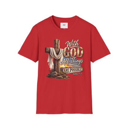 With God All Things Are Possible T‑Shirt — Christian Cross Faith Shirt
