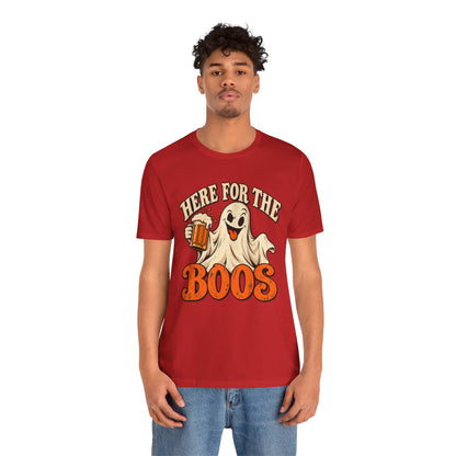 Here for the Boos Halloween T-Shirt — Ghost Drinking Beer Graphic Tee