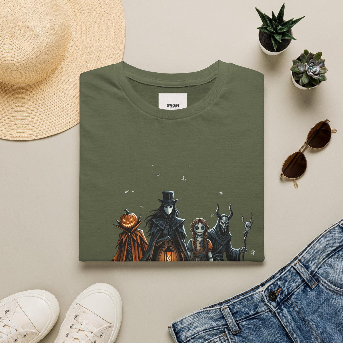 Halloween Gothic Crew T-Shirt — Haunted Pumpkin, Witch & Spooky Friends Design