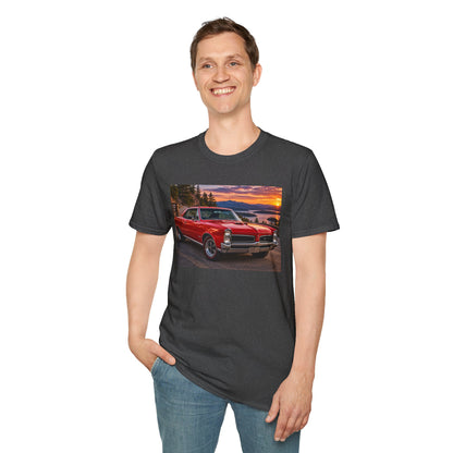 Classic Red Muscle Car T-Shirt — Vintage Pontiac Sunset Driving Tee