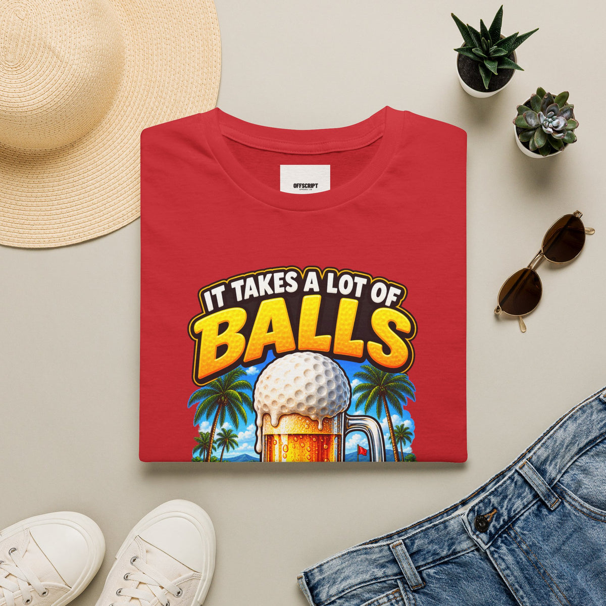 Golf T-Shirt — "It Takes a Lot of Balls" Beer & Golf Graphic