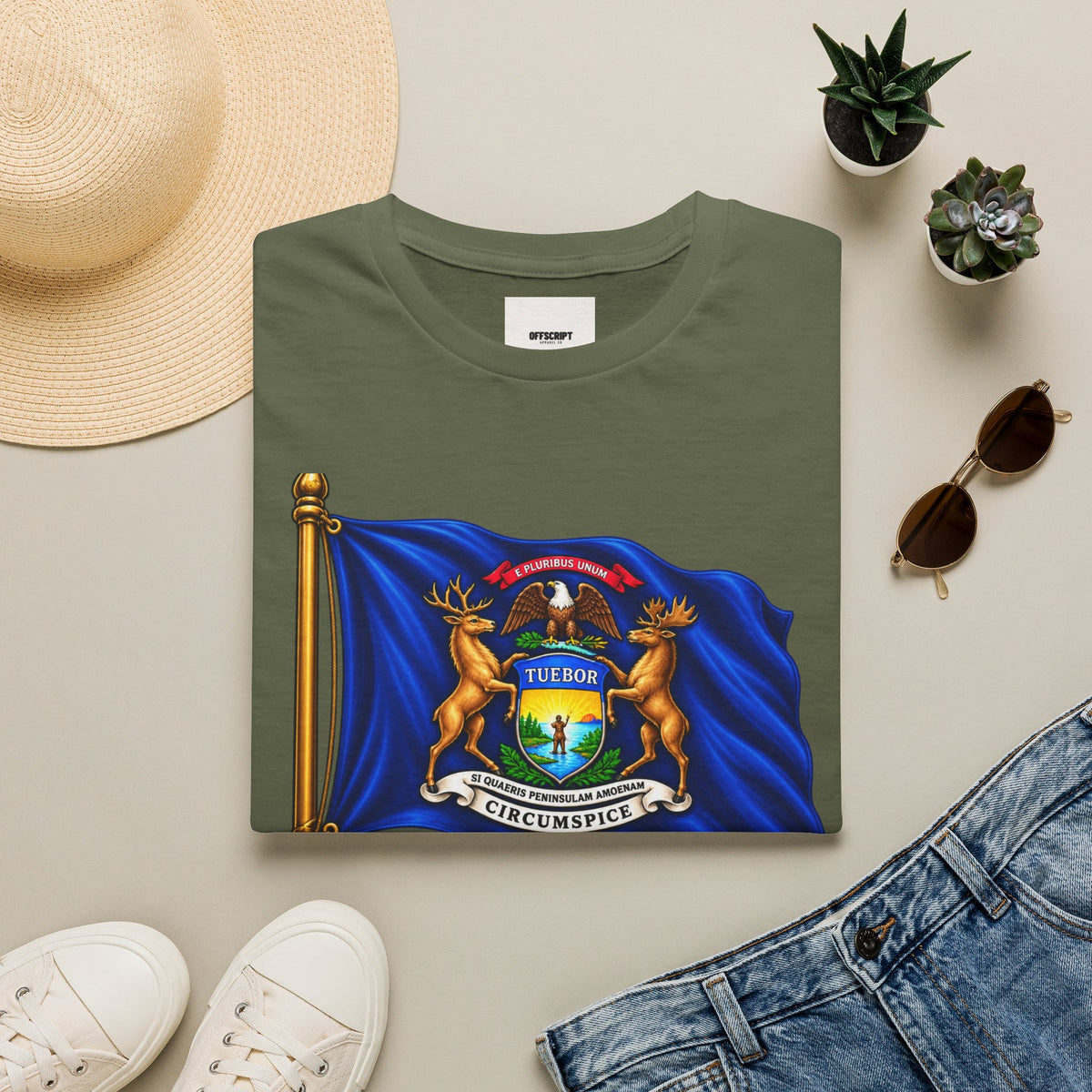 Michigan State Flag T-Shirt — Vintage State Seal Tee (TUEBOR)