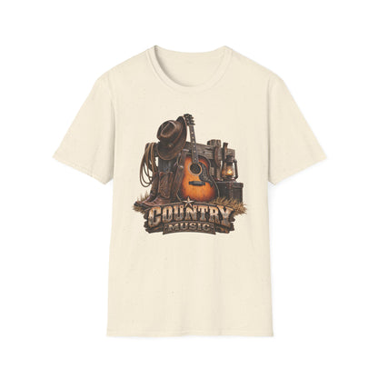 Country Music Guitar T-Shirt — Rustic Cowboy Hat & Lantern Graphic