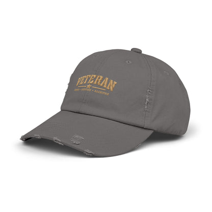 Veteran Distressed Cap — Honor Courage Sacrifice Embroidered Hat