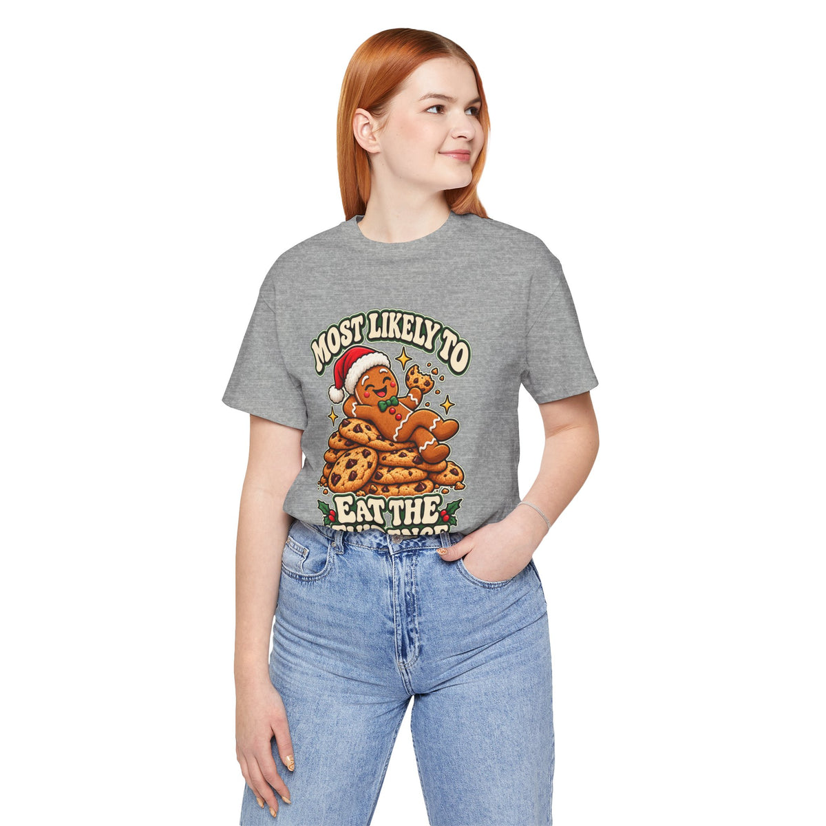 Funny Christmas Tee — "Most Likely to Eat the Evidence" Gingerbread Cookie Shirt