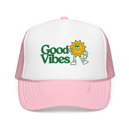 Good Vibes Sun Trucker Hat — Retro Sunny Graphic Foam Cap