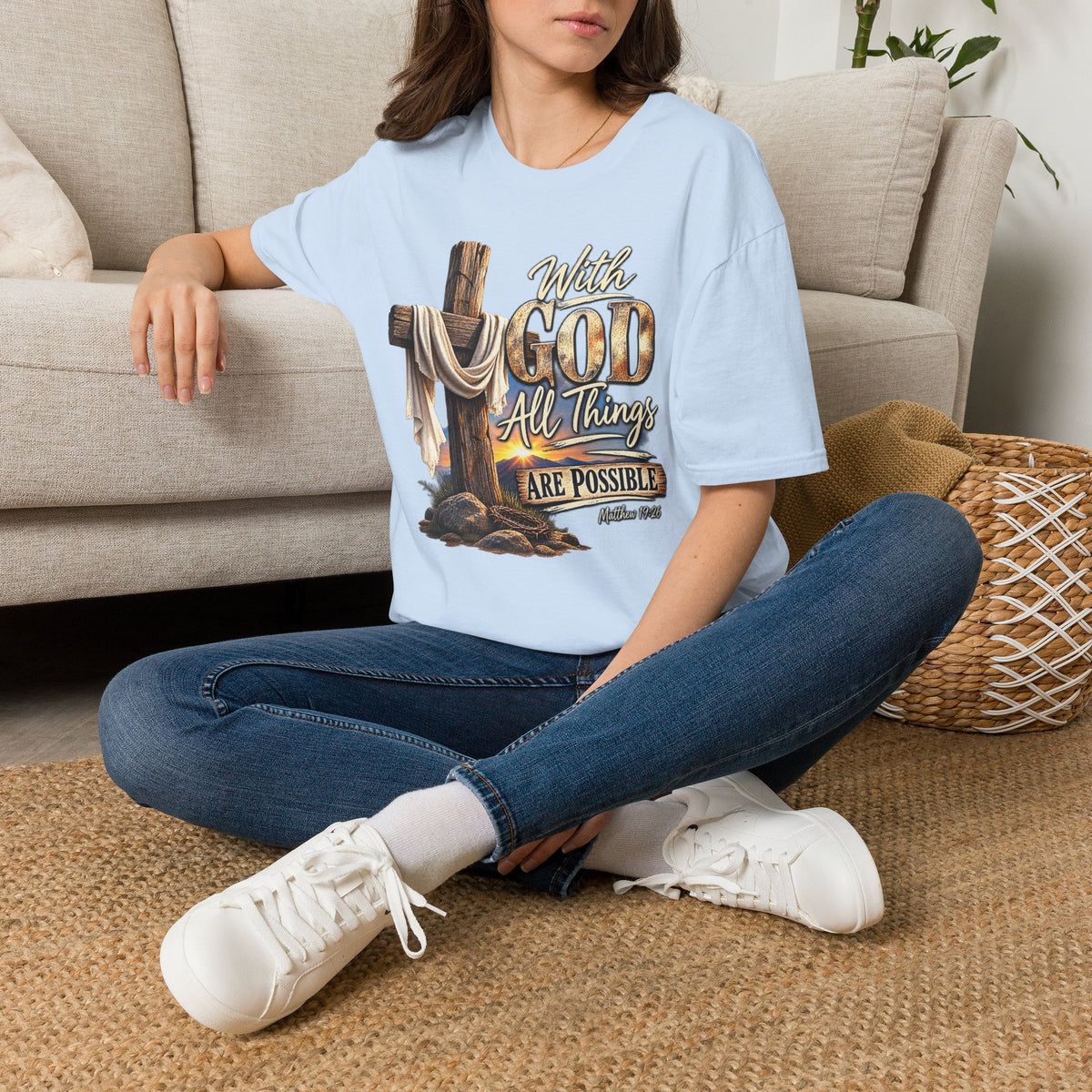 With God All Things Are Possible T‑Shirt — Christian Cross Faith Shirt