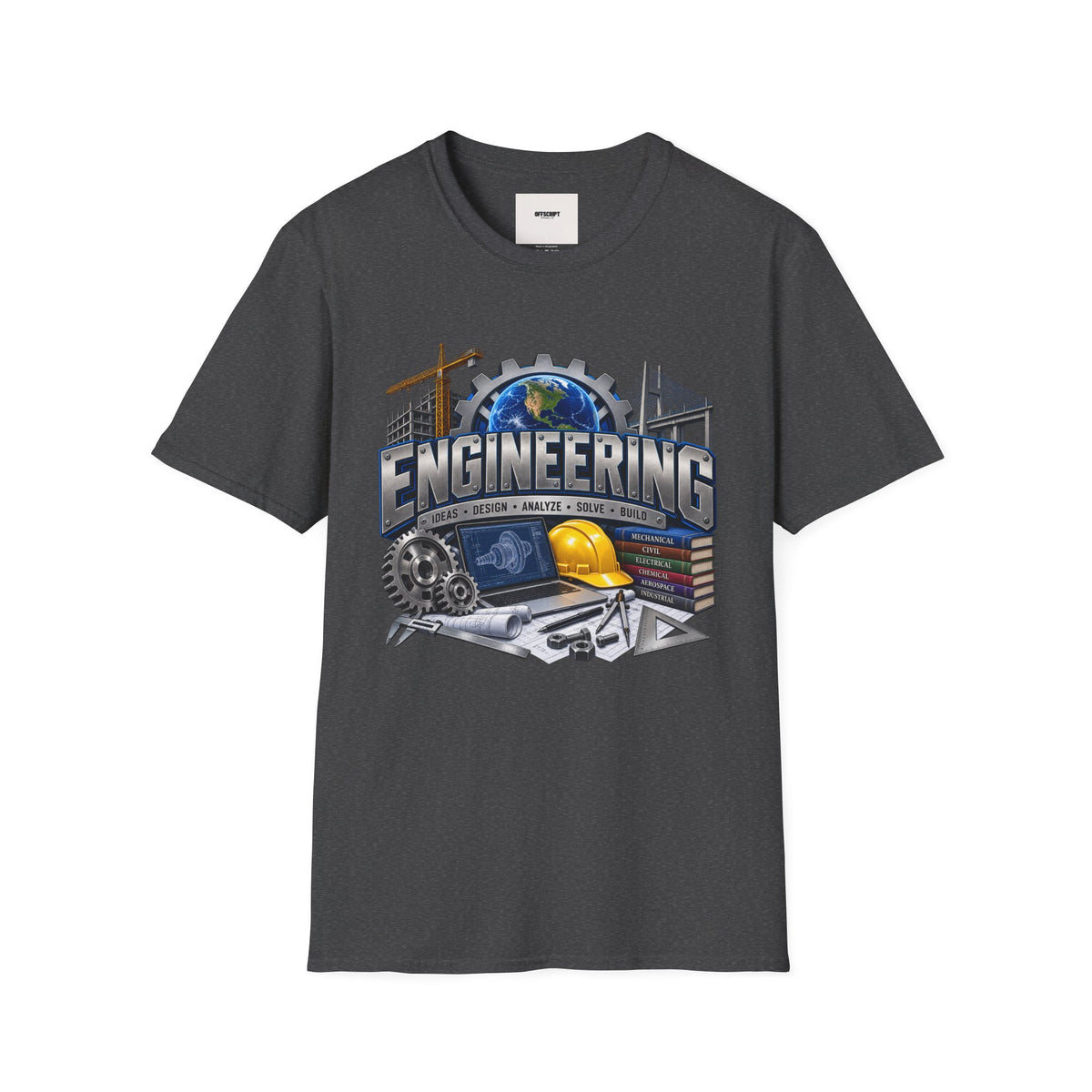 Engineering Graphic T-Shirt — STEM Design with Tools, Globe & 'Engineering' Text