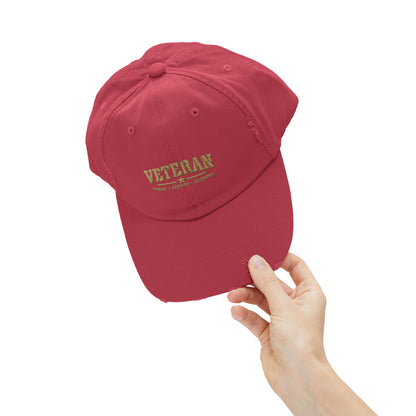 Veteran Distressed Cap — Honor Courage Sacrifice Embroidered Hat