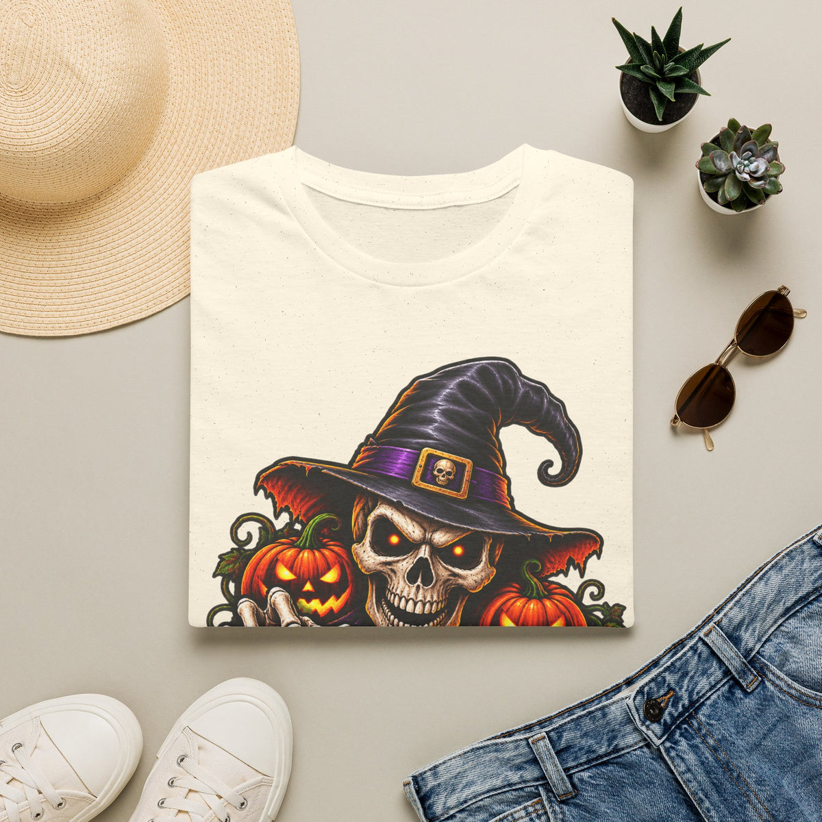 Halloween Skull Witch T-Shirt — Trick or Treat Pumpkin Graphic Tee
