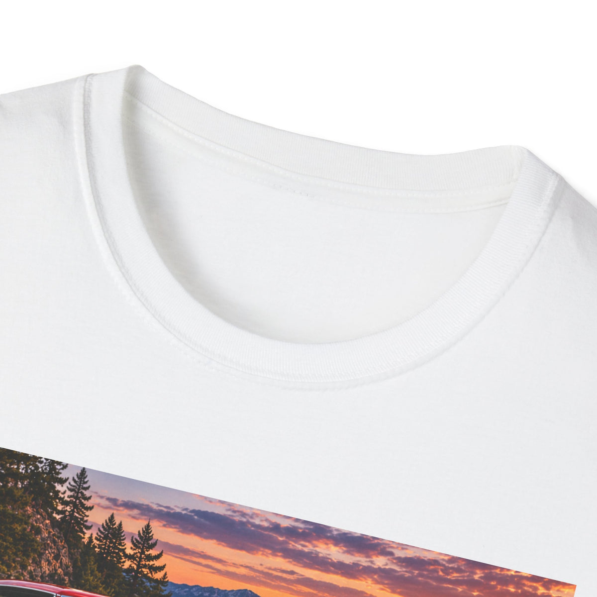 Classic Red Muscle Car T-Shirt — Vintage Pontiac Sunset Driving Tee