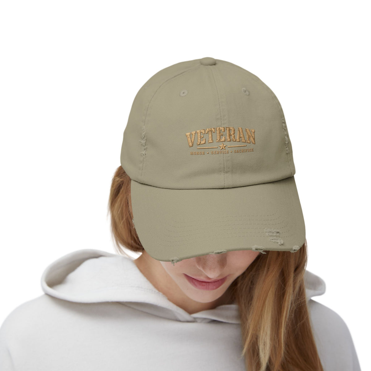 Veteran Distressed Cap — Honor Courage Sacrifice Embroidered Hat