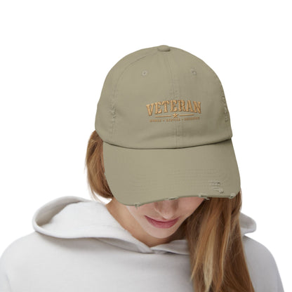 Veteran Distressed Cap — Honor Courage Sacrifice Embroidered Hat