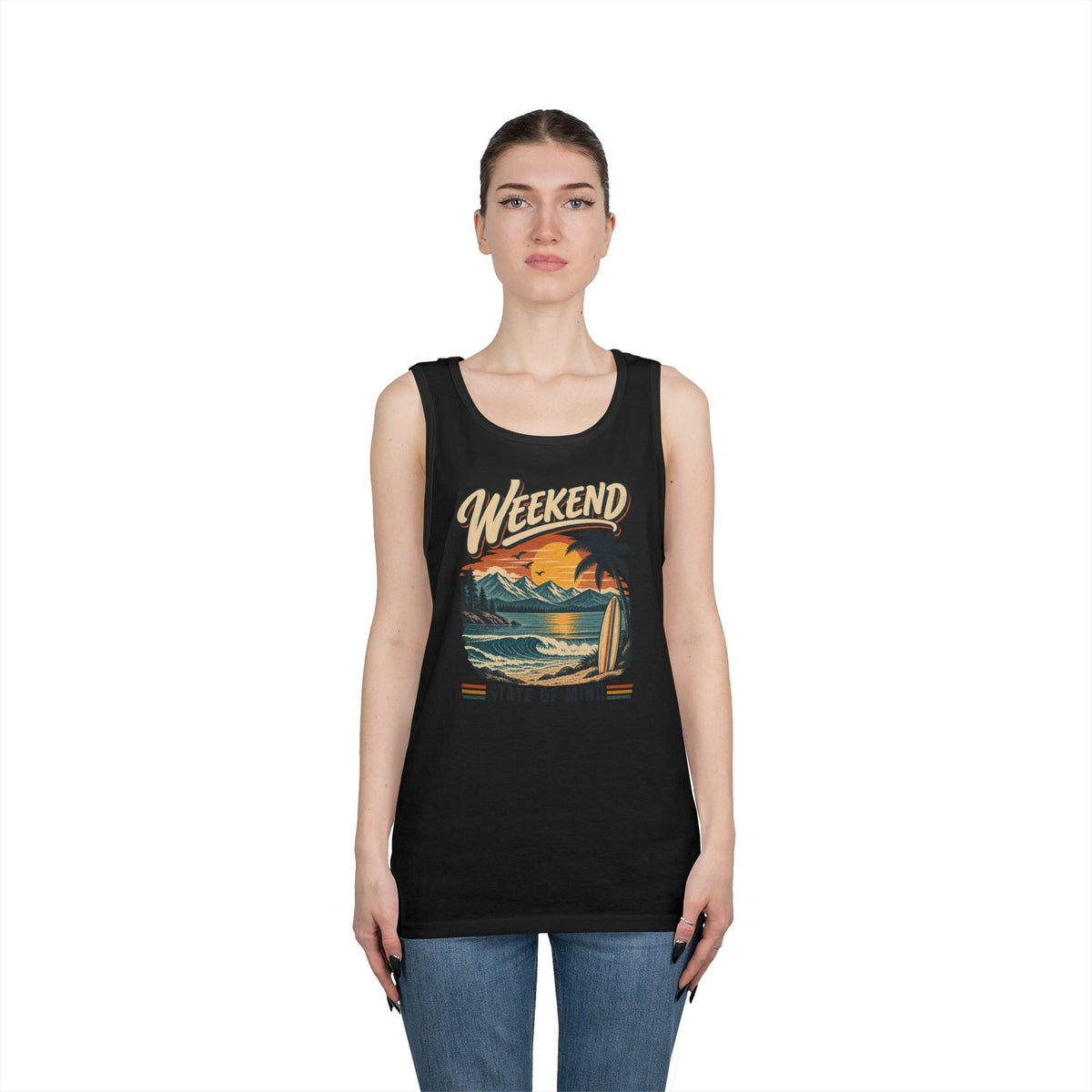 Weekend State of Mind Tank Top — Retro Beach Surf Sunset Graphic