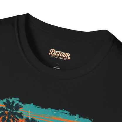 Retro Sunset Van T-Shirt – Tropical Beach Road Trip Graphic