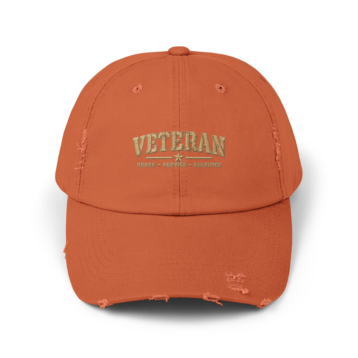 Veteran Distressed Cap — Honor Courage Sacrifice Embroidered Hat