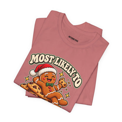 Funny Christmas Tee — "Most Likely to Eat the Evidence" Gingerbread Cookie Shirt