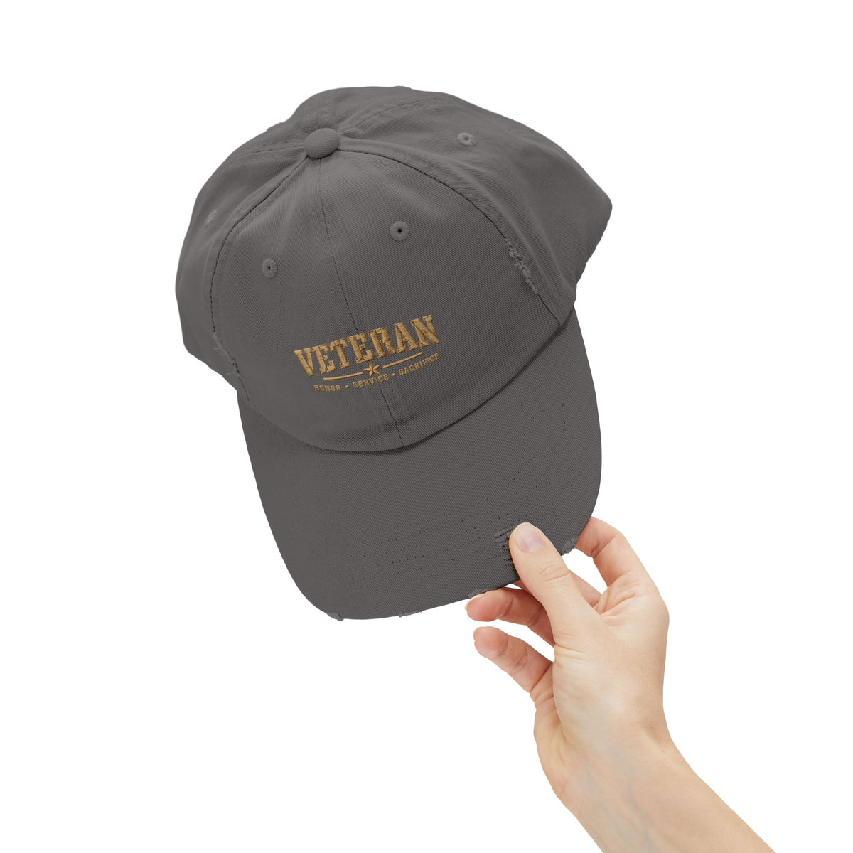 Veteran Distressed Cap — Honor Courage Sacrifice Embroidered Hat