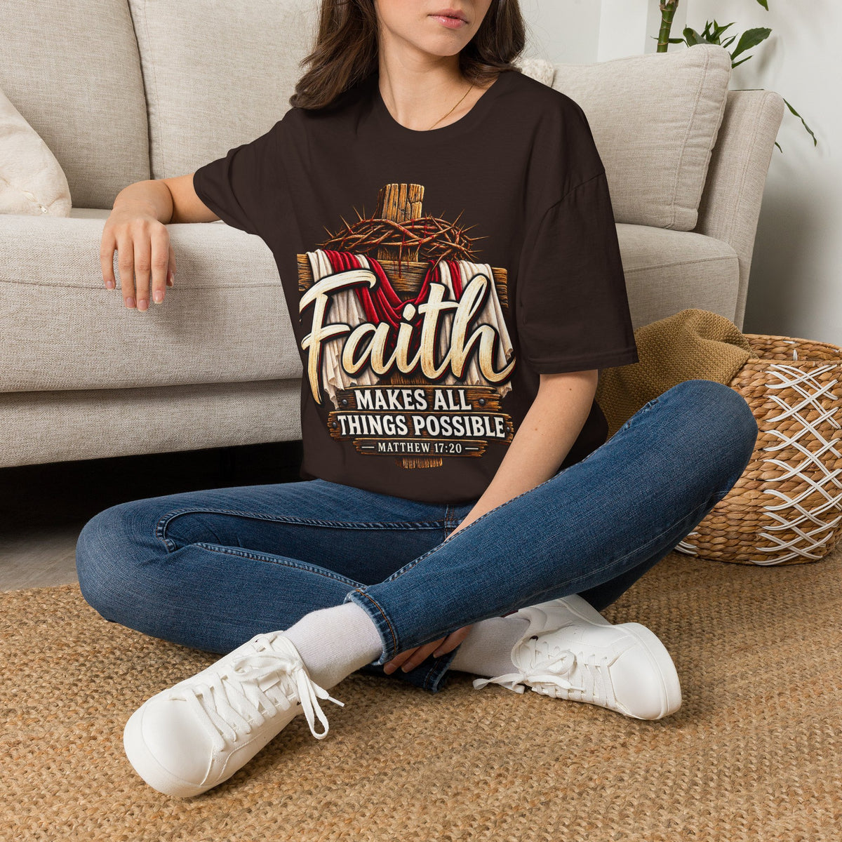 Faith Cross T-Shirt — "Faith Makes All Things Possible" Christian Tee