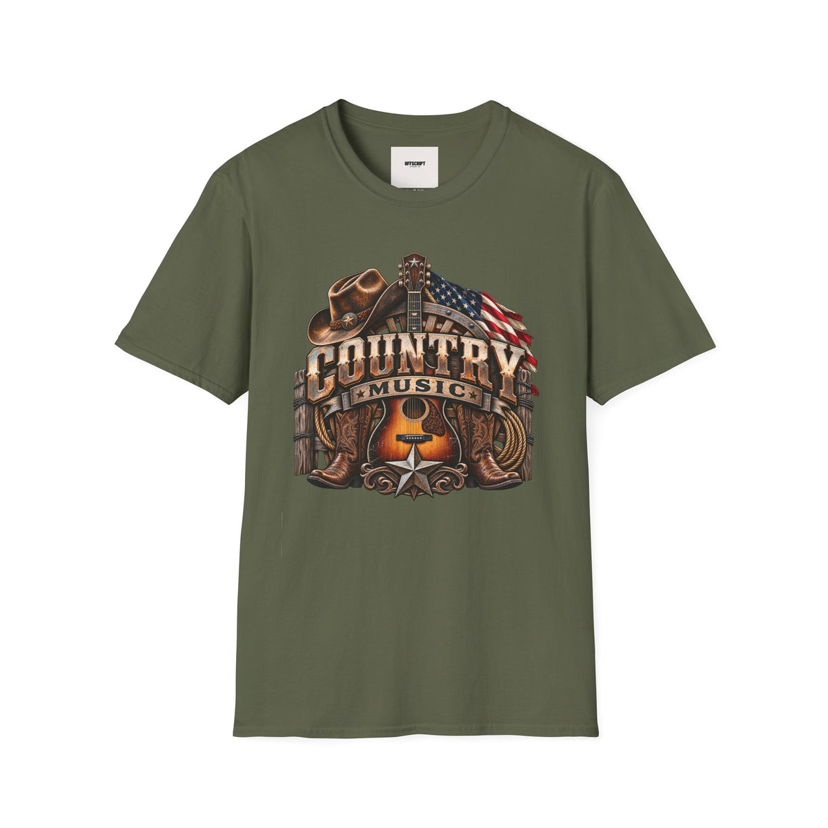 Country Music Graphic T‑Shirt — Western Guitar & Flag Design