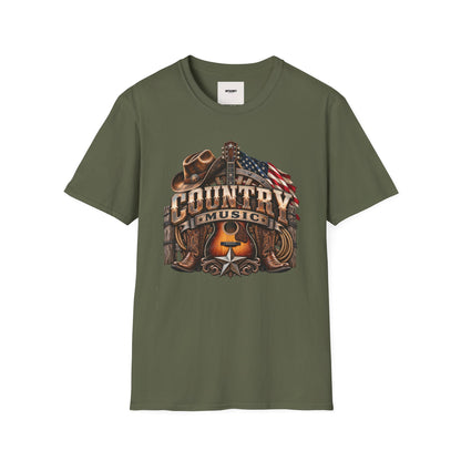 Country Music Graphic T‑Shirt — Western Guitar & Flag Design