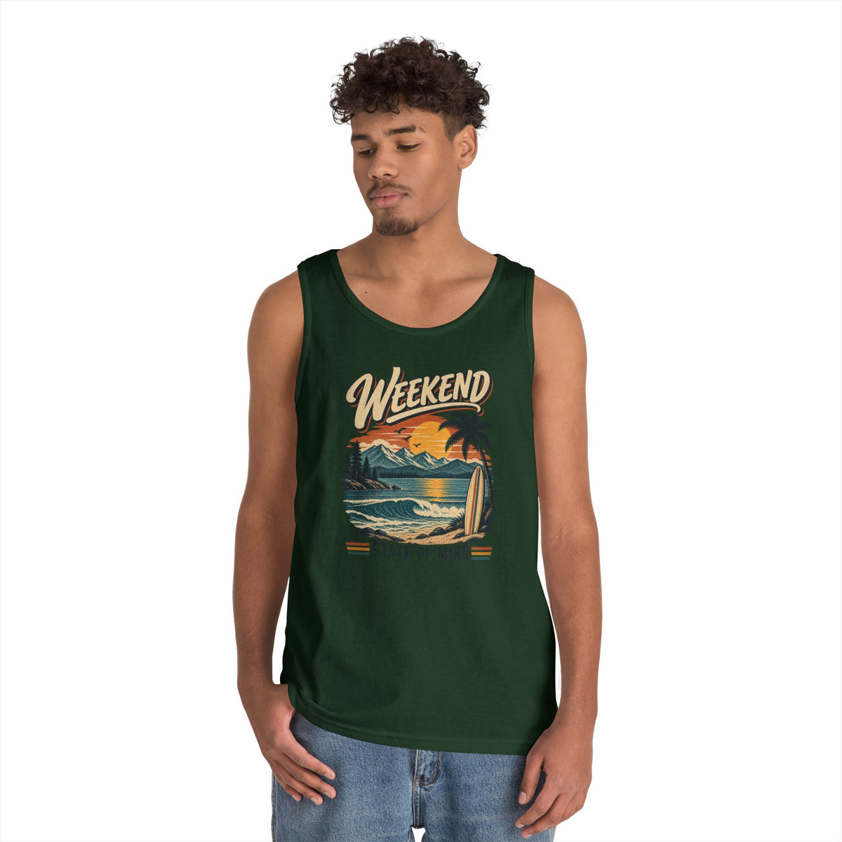Weekend State of Mind Tank Top — Retro Beach Surf Sunset Graphic