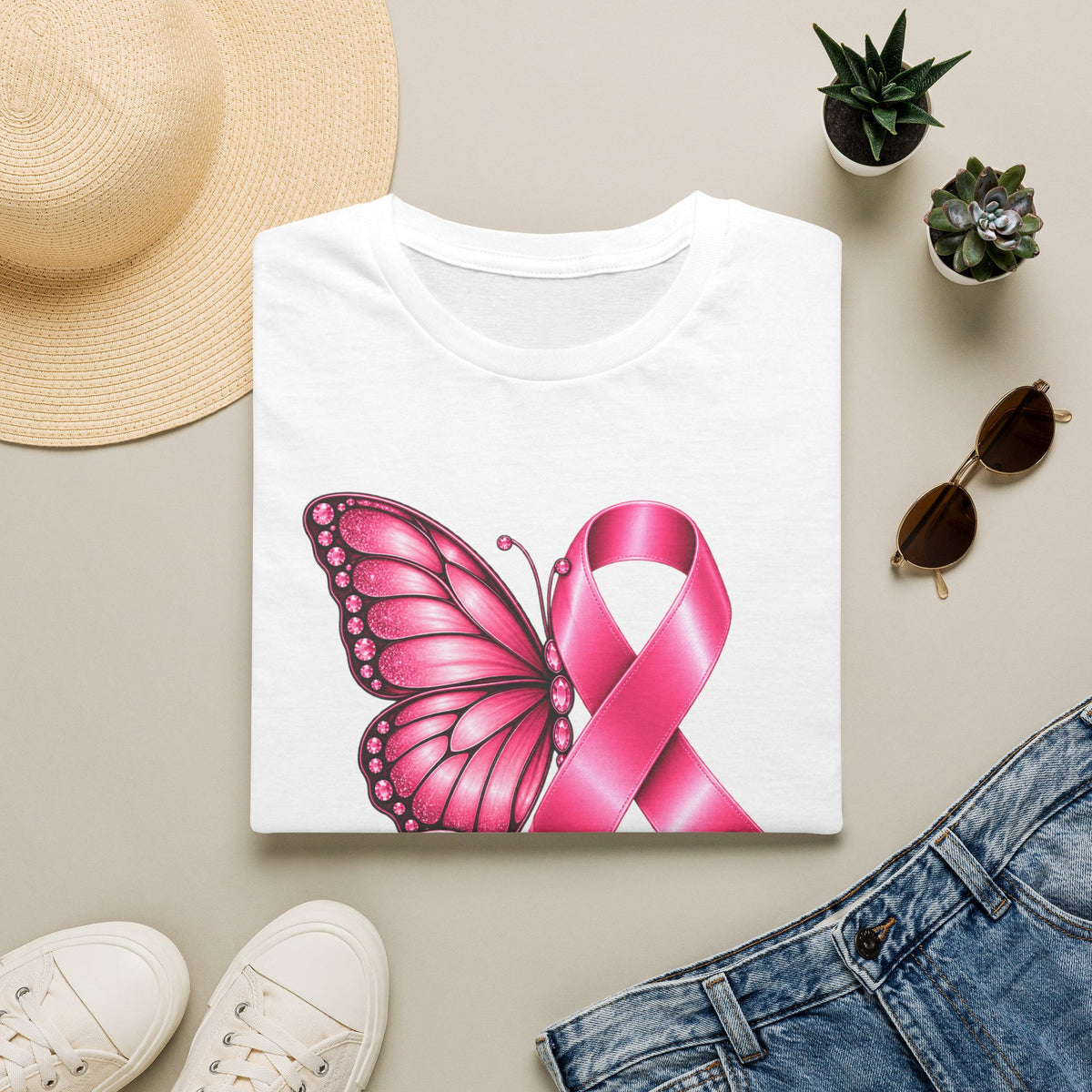 Pink Ribbon Butterfly Breast Cancer Awareness T-Shirt | Support Ribbon Tee