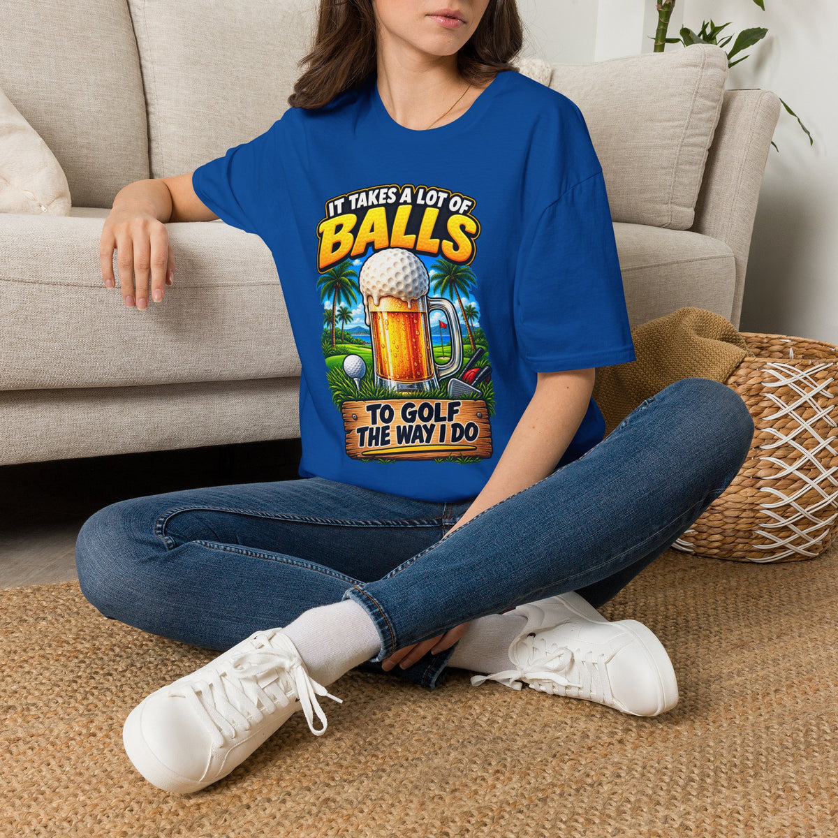 Golf T-Shirt — "It Takes a Lot of Balls" Beer & Golf Graphic