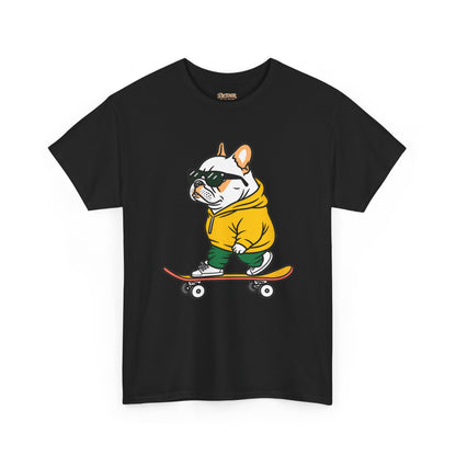 Skateboarding French Bulldog T‑Shirt – Cute Bulldog on Skateboard Graphic Tee
