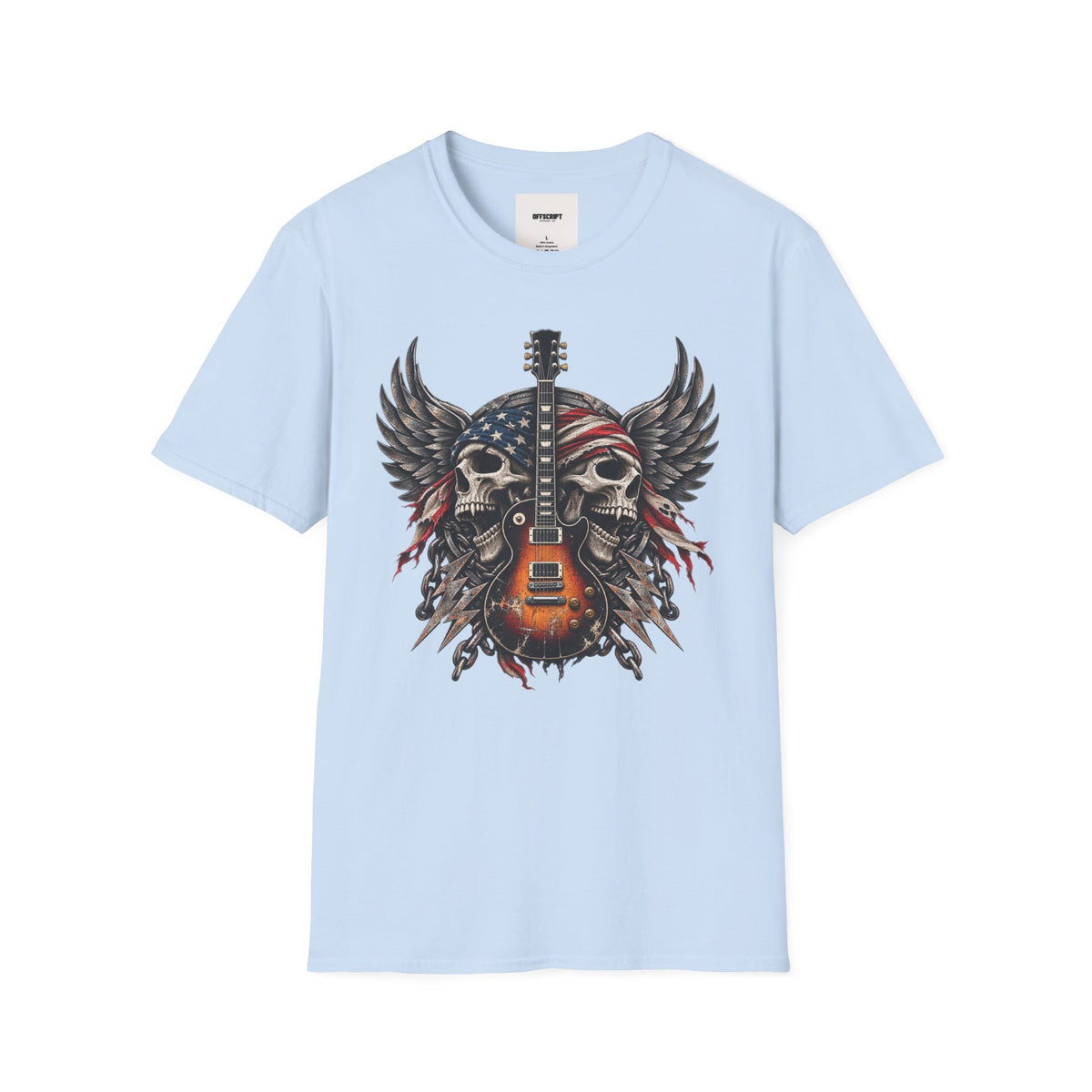 American Skull Guitar T-Shirt — Patriotic Rock Music Tee