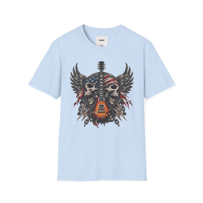 American Skull Guitar T-Shirt — Patriotic Rock Music Tee