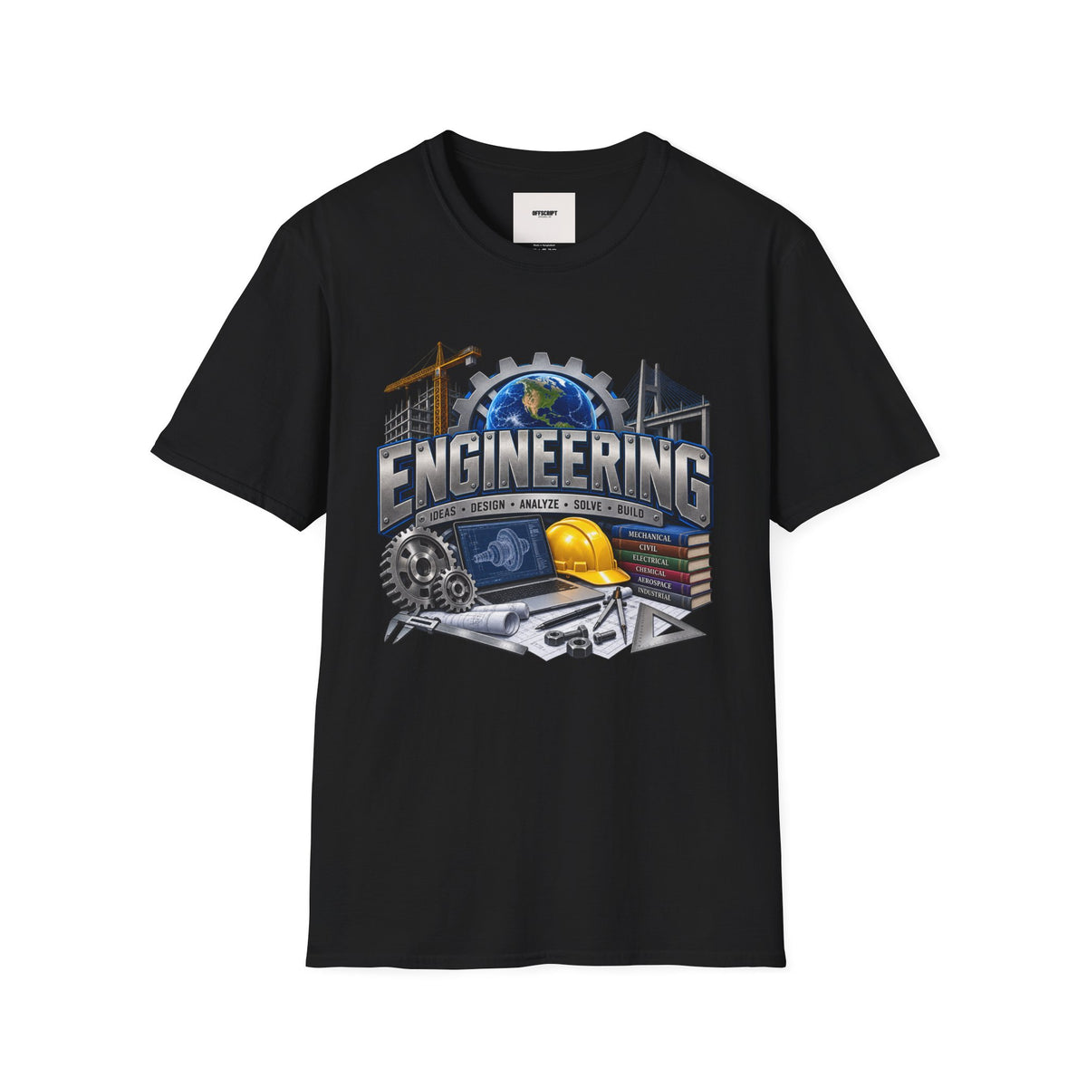 Engineering Graphic T-Shirt — STEM Design with Tools, Globe & 'Engineering' Text