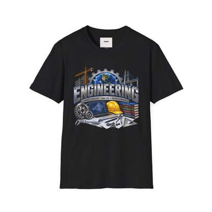 Engineering Graphic T-Shirt — STEM Design with Tools, Globe & 'Engineering' Text